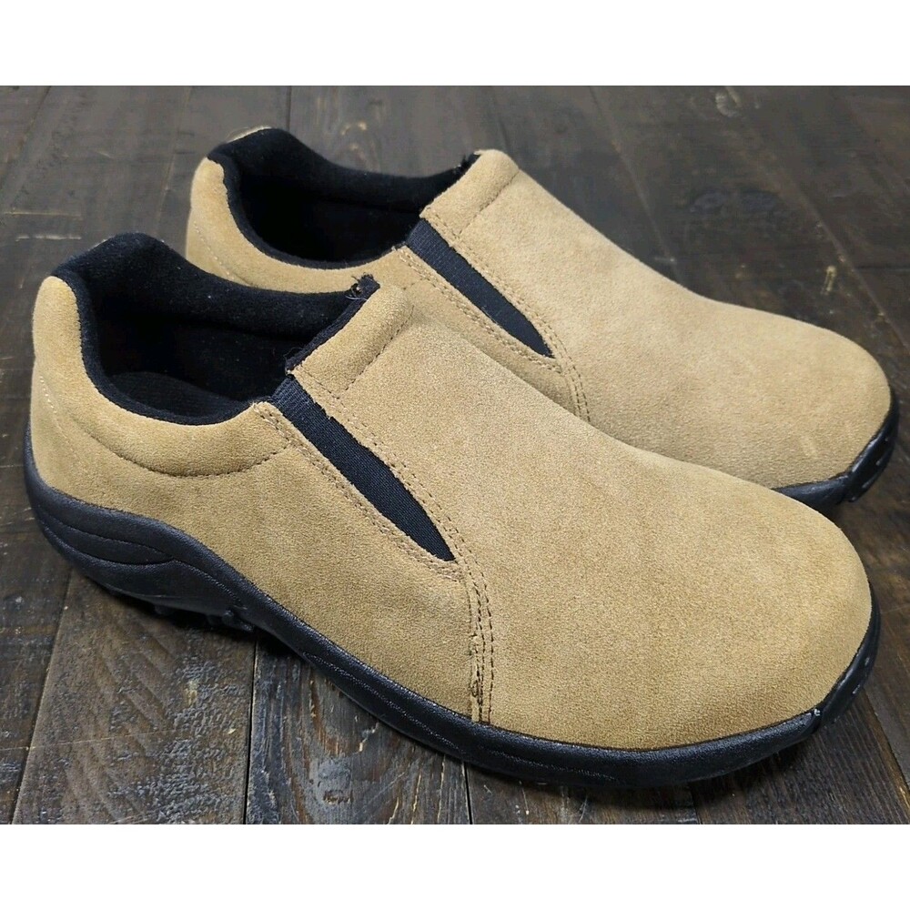 Brazos Mens Mesa Leather Steel Toe Slip-On Work Shoes Tan Suede Size 7 D